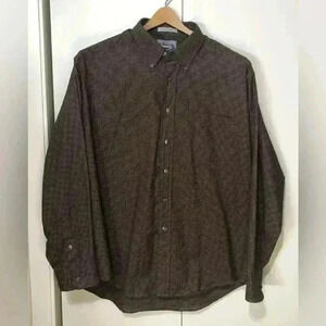 All American VTG Long Sleeve Brown/Gold, Purple Checked Button Up Shirt Size XL